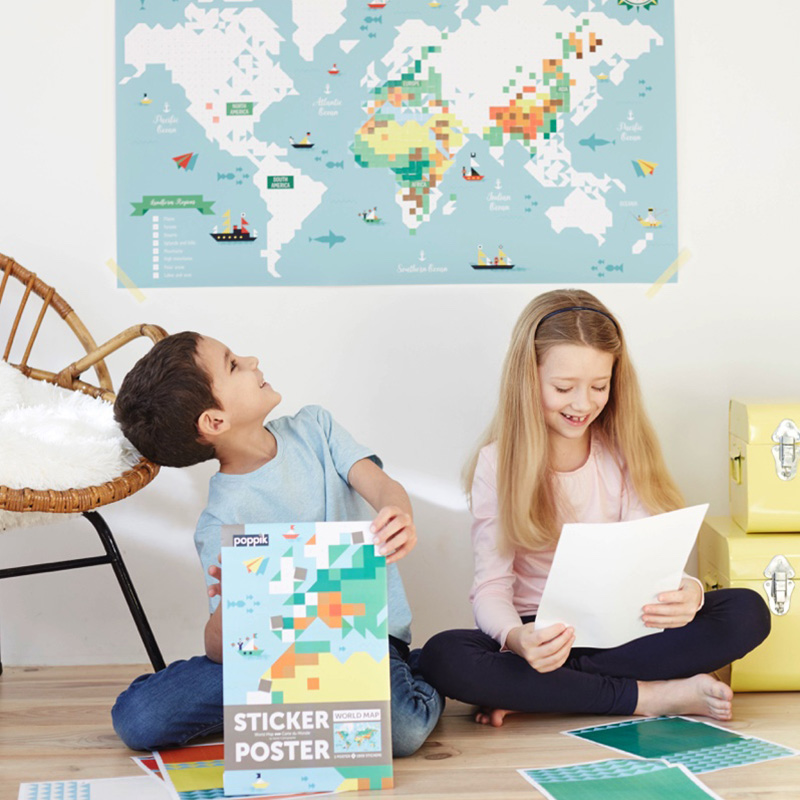 Sticker Poster - Carte du monde (6-12 ans) - Pastel Shop