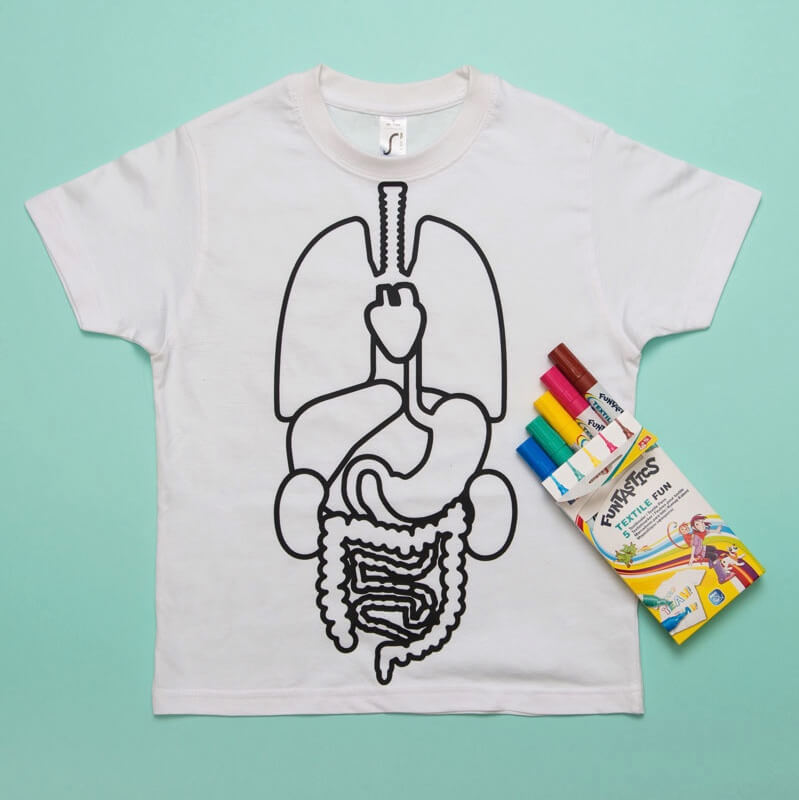 Onset Larry Belmont orange Science game - Anatomy kit coloring tee-shirt - organs (6 years old) -  Poppik