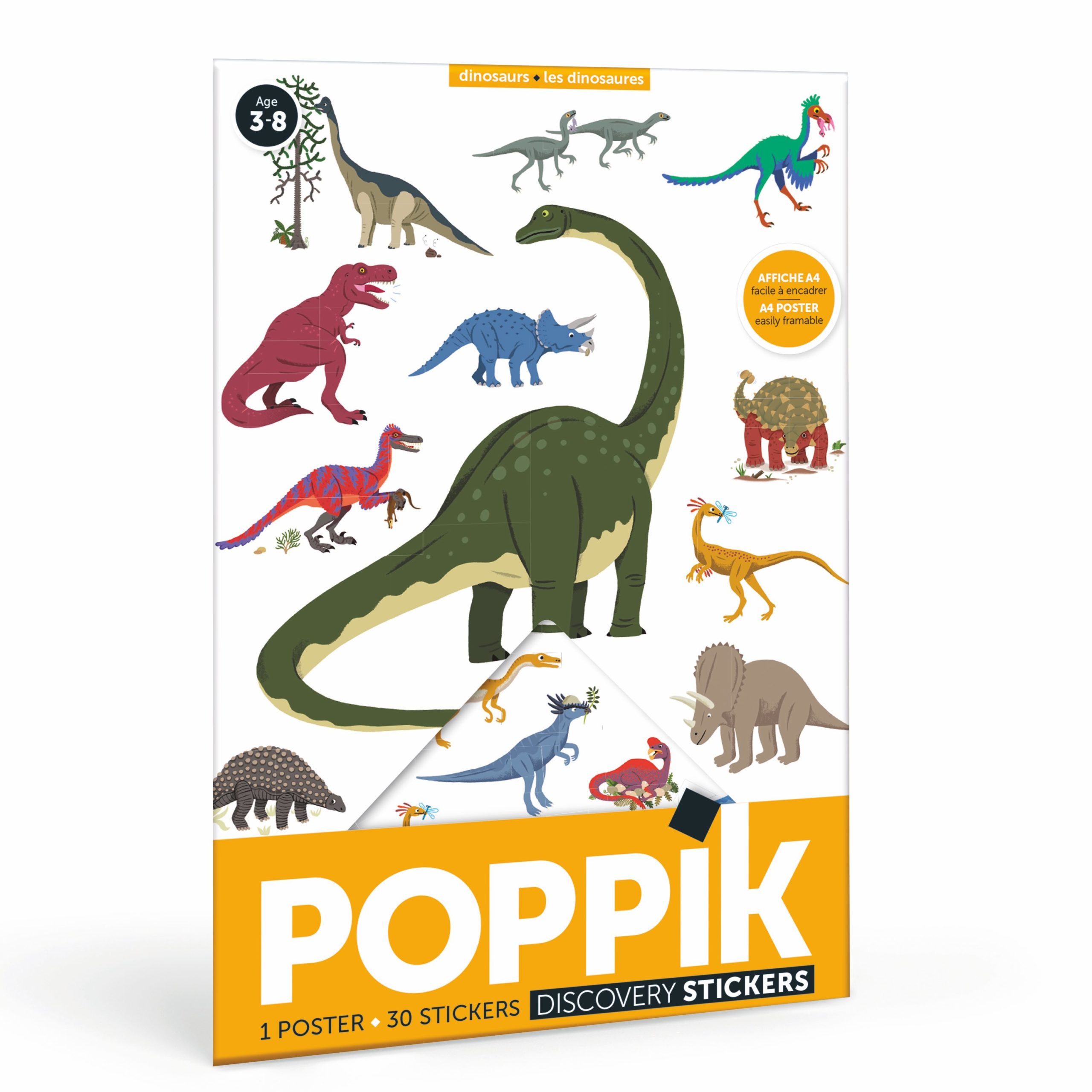 Mini Poster Dinosaures, Affiche et 26 Stickers dinosaures pour enfants